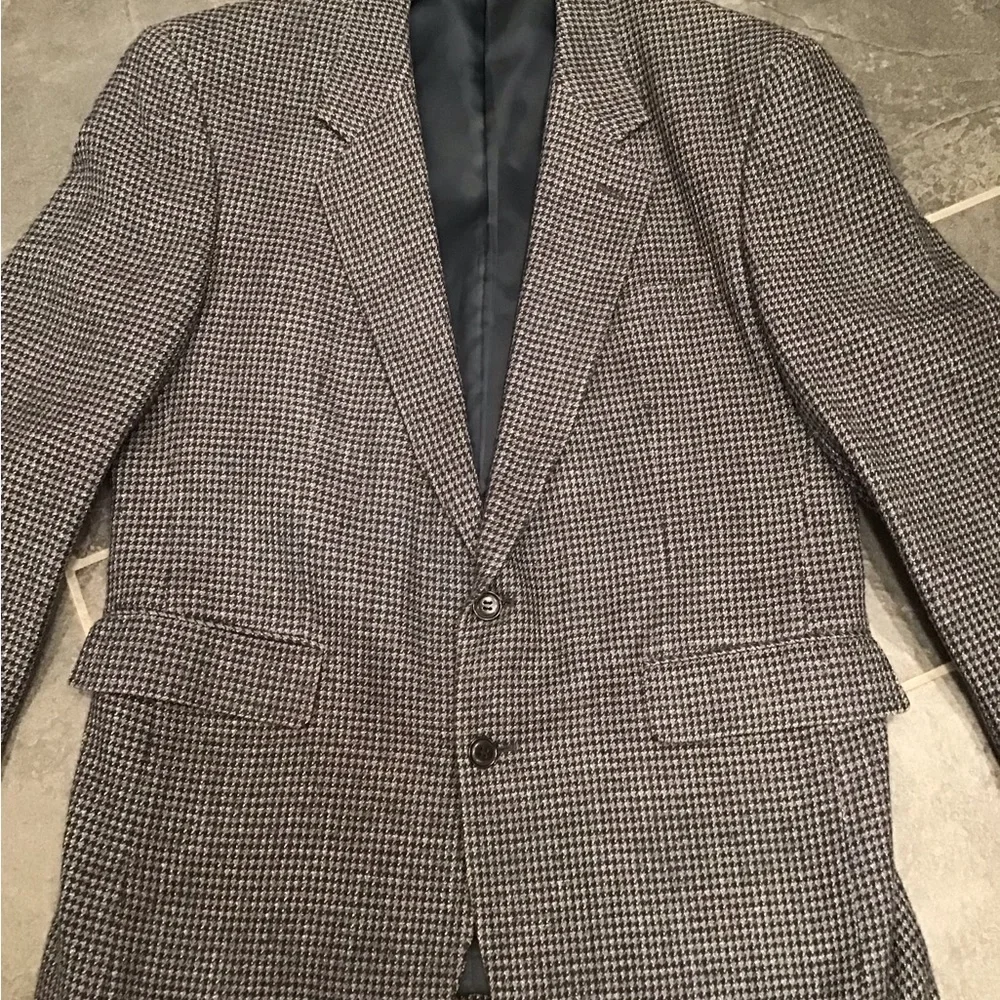 Vintage Houndstooth Silk Blazer Checkered Suit Jacket Plaid Sports Coat 42R - Picture 10 of 16